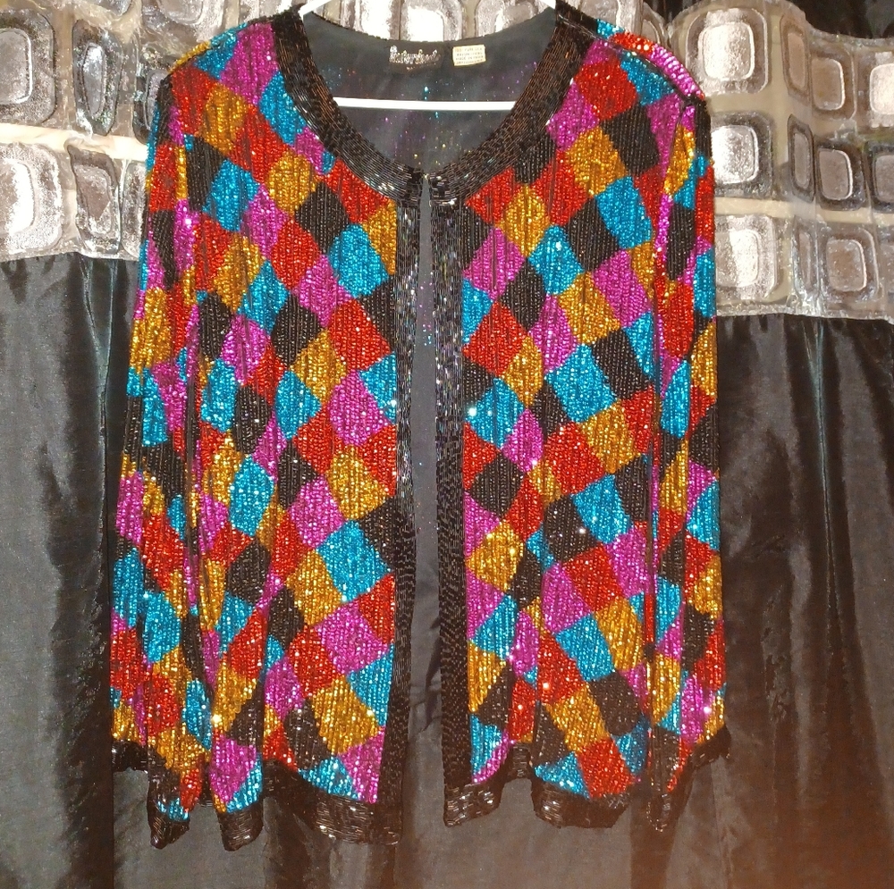 Interlude, 16-18, multicolor beaded jacket